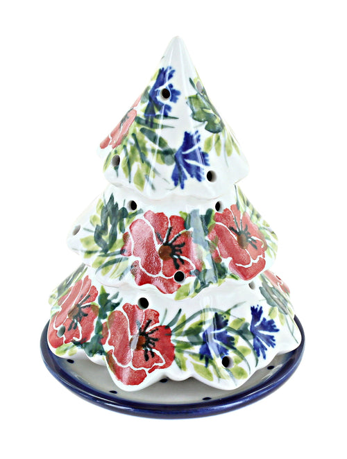 Polish Pottery Cherry Red Bouquet Christmas Tree Luminary
