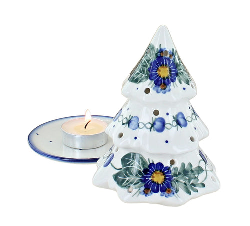 Forget Me Not Christmas Tree Luminary Polish Pottery