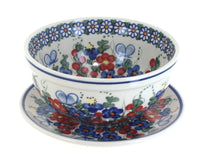 Polish Pottery Garden Butterfly Berry Bowl with Saucer