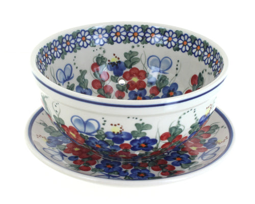 Polish Pottery Garden Butterfly Berry Bowl with Saucer