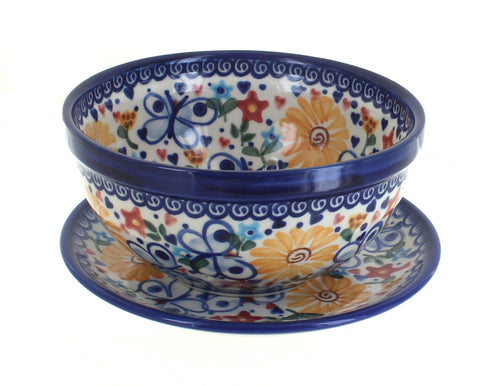 Polish Pottery Butterfly Berry Bowl with Saucer