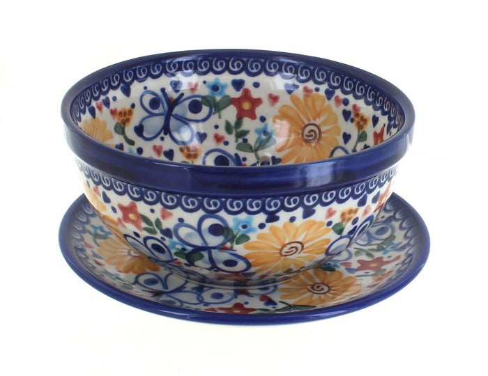 Polish Pottery Butterfly Berry Bowl with Saucer