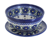 Polish Pottery Spring Blossom Berry Bowl with Saucer