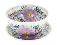 Polish Pottery Lilac Garden Berry Bowl with Saucer