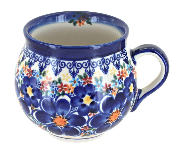 Polish Pottery Blue Dahlia Bubble Mug