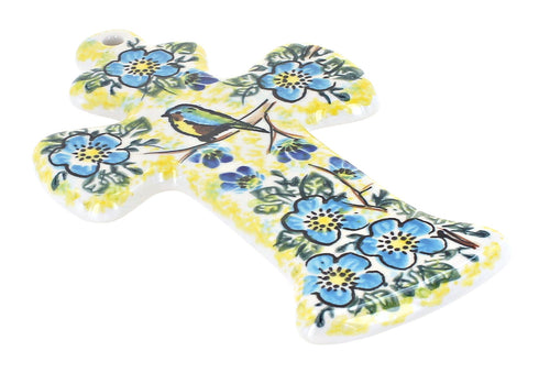 Polish Pottery Bluebird Garden Cross