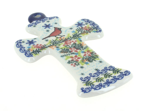 Polish Pottery Winter Cardinal Cross