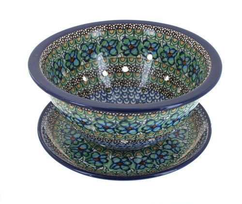 Polish Pottery Mardi Gras Berry Bowl & Plate