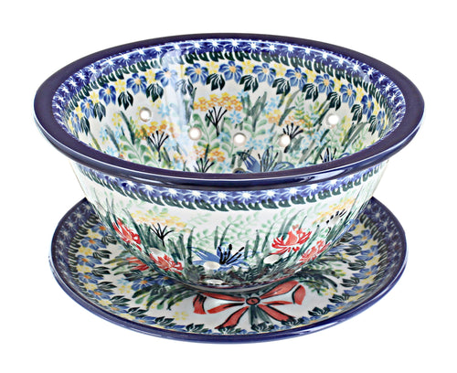 Polish Pottery Day Lily Bouquet Berry Bowl & Plate