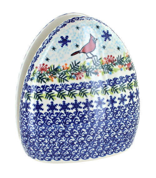 Polish Pottery Winter Cardinal Napkin Holder