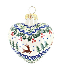 Polish Pottery Reindeer Delight Heart Ornament