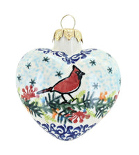 Polish Pottery Winter Cardinal Heart Ornament