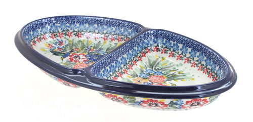 Polish Pottery Hummingbird Divided Dish