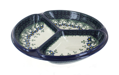Polish Pottery Blue Posy Three Part Divided Dish