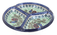 Polish Pottery Rooster Row Three Part Divided Dish