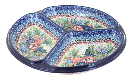 Polish Pottery Hummingbird Three Part Divided Dish