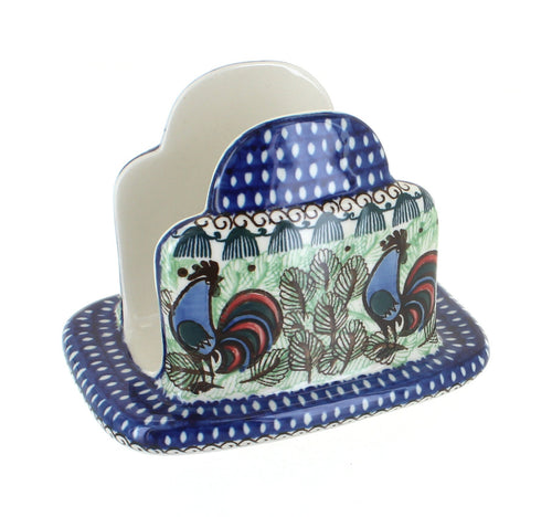 Polish Pottery Rooster Row Napkin Holder