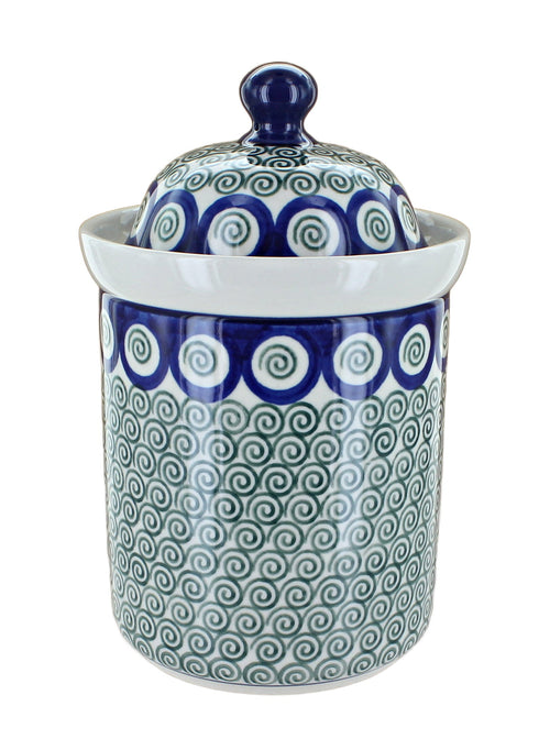 Polish Pottery Peacock Swirl Small Canister