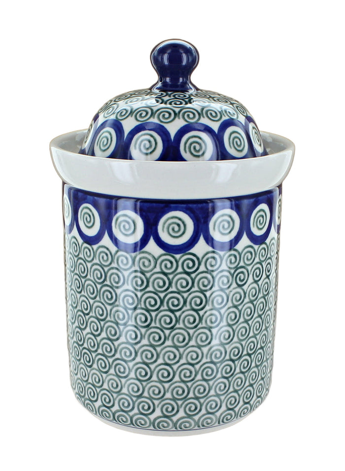 Polish Pottery Peacock Swirl Small Canister