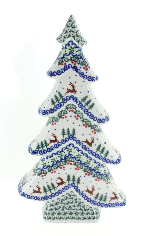 Polish Pottery Reindeer Delight Flat Christmas Tree