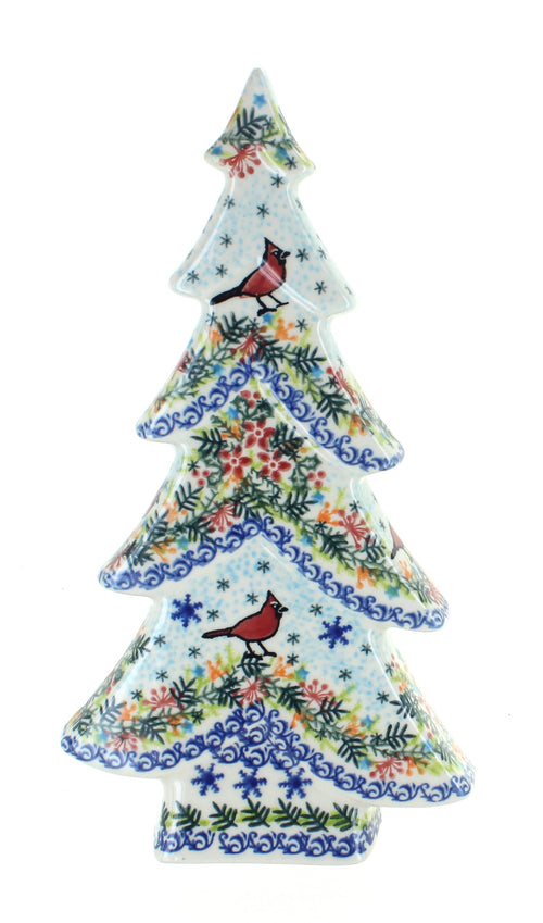 Polish Pottery Winter Cardinal Flat Christmas Tree