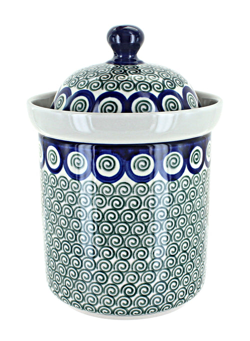 Polish Pottery Peacock Swirl Medium Canister