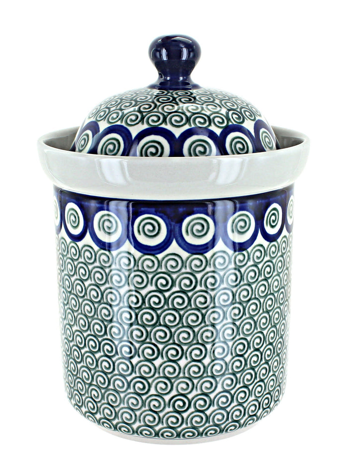 Polish Pottery Peacock Swirl Medium Canister