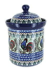 Polish Pottery Rooster Row Medium Canister