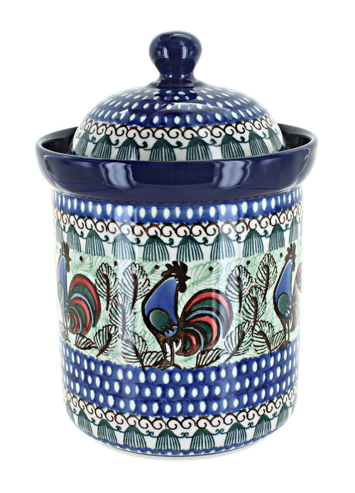 Polish Pottery Rooster Row Medium Canister