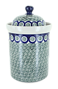 Polish Pottery Peacock Swirl Large Canister