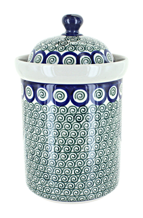 Polish Pottery Peacock Swirl Large Canister