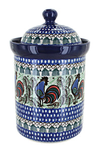 Polish Pottery Rooster Row Large Canister