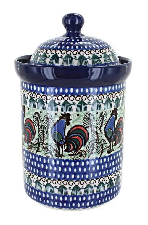 Polish Pottery Rooster Row Large Canister