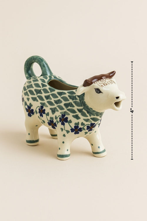 Sage Floral Cow Creamer Polish Pottery