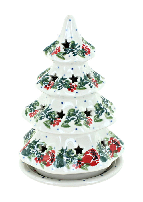 Polish Pottery Holiday Flower Small Christmas Tree Luminary