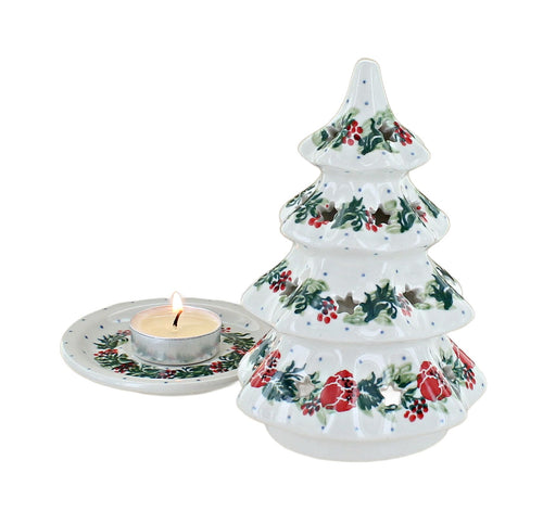 Holiday Flower Small Christmas Tree Luminary Polish Pottery