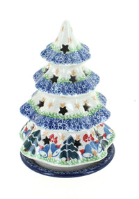 Polish Pottery Winter Bells Small Christmas Tree Luminary