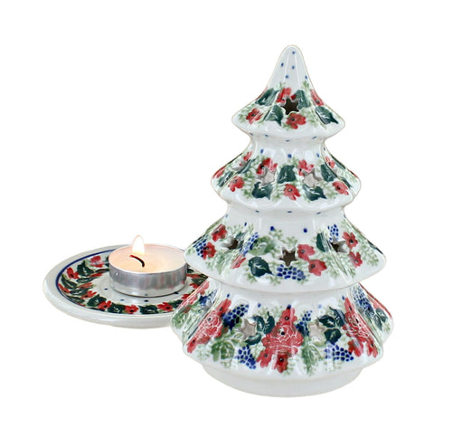 Winter Floral Small Christmas Tree Luminary Polish Pottery