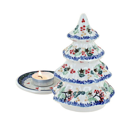 Holly Small Christmas Tree Luminary Polish Pottery