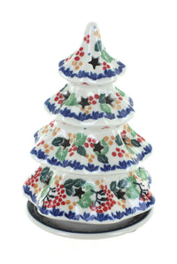 Polish Pottery Holly Small Christmas Tree Luminary