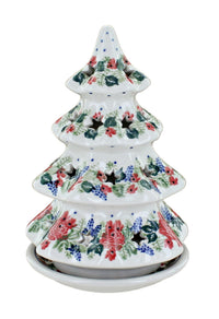 Polish Pottery Winter Floral Medium Christmas Tree Luminary