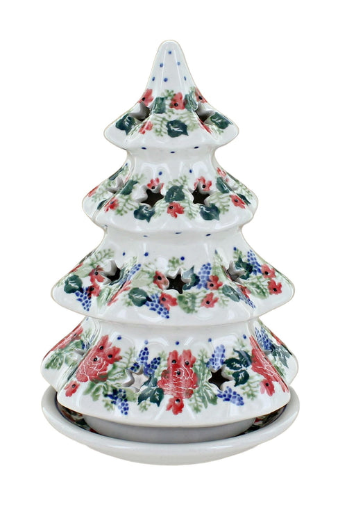 Polish Pottery Winter Floral Medium Christmas Tree Luminary