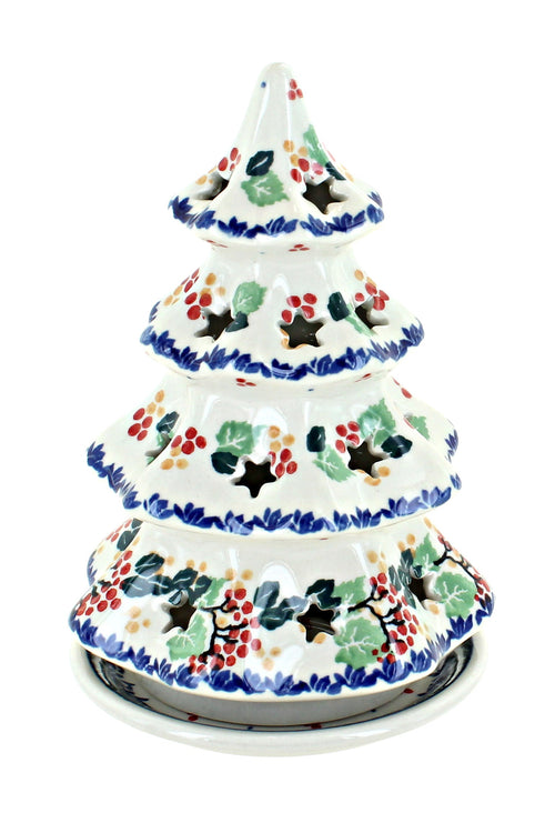 Polish Pottery Holly Medium Christmas Tree Luminary