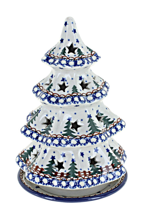Polish Pottery Rustic Pines Medium Christmas Tree Luminary
