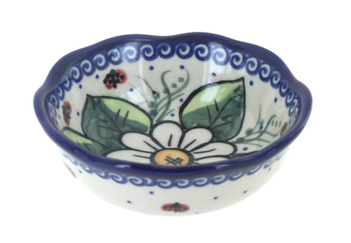 Polish Pottery Ladybug Small Scallop Bowl