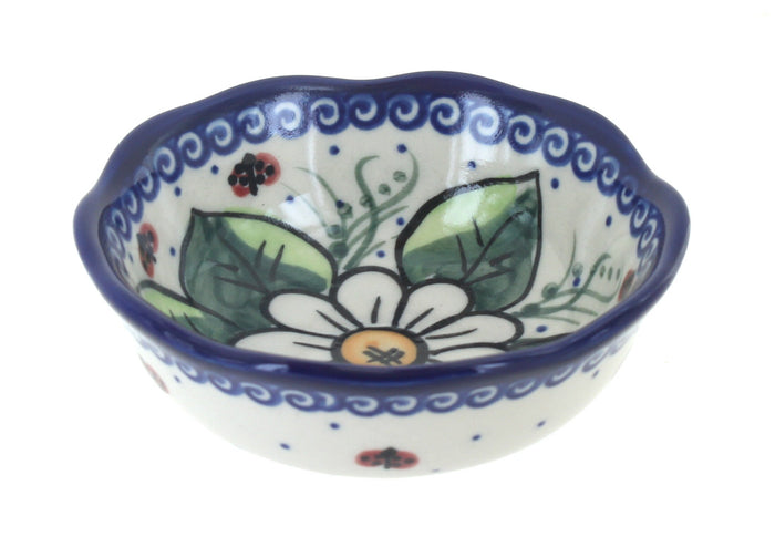 Polish Pottery Ladybug Small Scallop Bowl