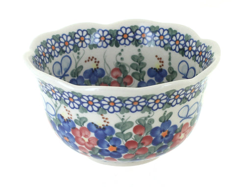 Polish Pottery Garden Butterfly Small Deep Scallop Bowl