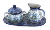 Polish Pottery Tulip Bouquet Large Cream & Sugar Set with Tray
