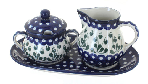 Polish Pottery Alyce Large Cream & Sugar Set with Tray