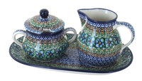 Polish Pottery Mardi Gras Large Cream & Sugar Set with Tray